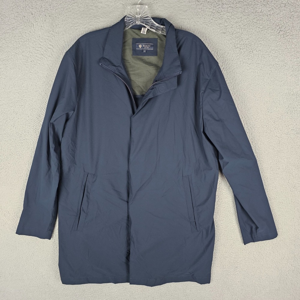 Riley Lightweight Coat Men's 48 Navy Lined Long Sleeve Magnetic Buttons